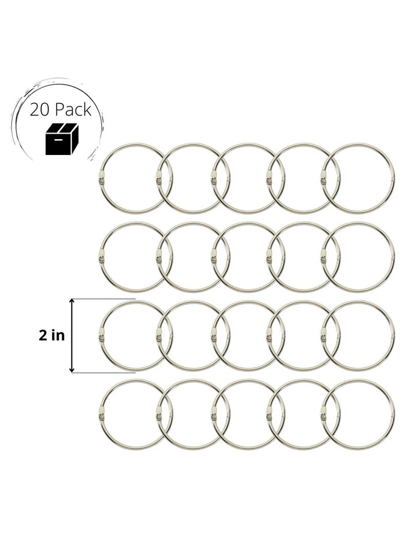 Y&D Loose-Leaf Binder Ring, 2-Inch Index Card Metal Ring Book Flash Clip Key Openable Large Round Hanging (20 Pcs) - Image 2