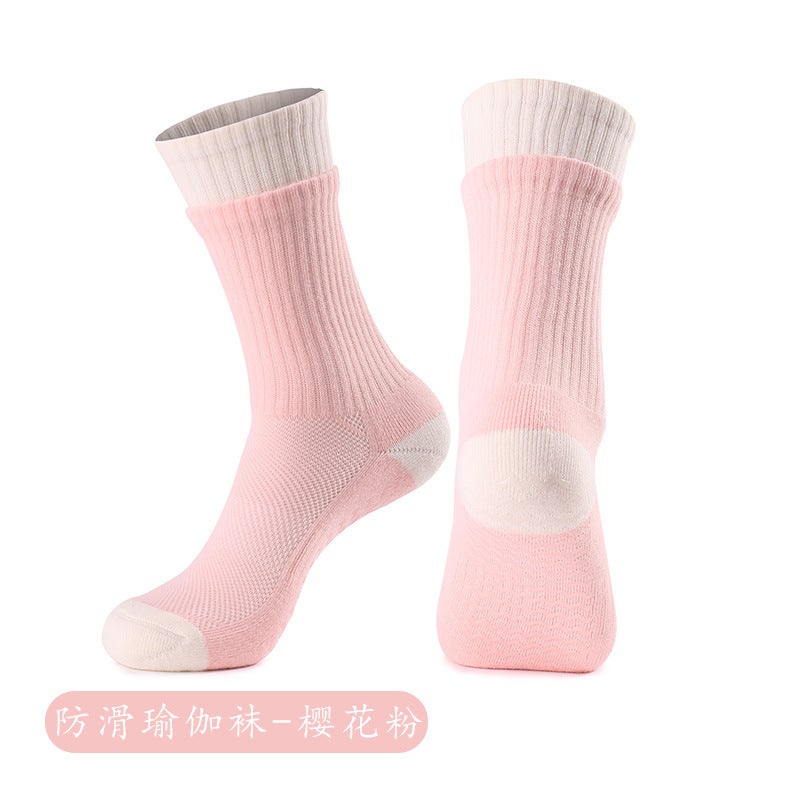 Generic Strap Yoga Socks Non-slip Professional Womens Medium Pilates Socks Short Towel Bottom Fitness Sports Floor Socks X79 cherry powder [double socks mouth, Pilates yoga socks]]