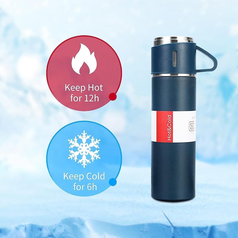 Nessan 3-Piece Stainless Steel Gift Set Vacuum Thermal Mug Flask Bottle with 2 Extra Cup Set Leak-proof Mug Insulated Travel Business Trip Water Bottle Thermos Hot & Cold Up to 12 Hours 500ml - Beige - Image 5