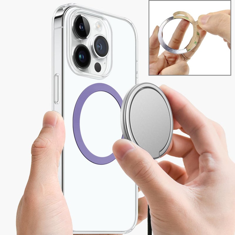 TENOC Universal Metal Ring Sticker for Magnetic Charger Compatible with iPhone/Samsung/Android All Cellphones, Magnetic Mount/Phone Holder Conversion Accessories, 3Pcs, Light Purple - Image 3