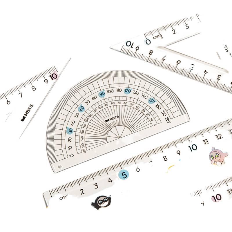 4 Piece Geometry Ruler Set with Protractor and Triangle Ruler for School Math Drawing and Measuring - Image 3