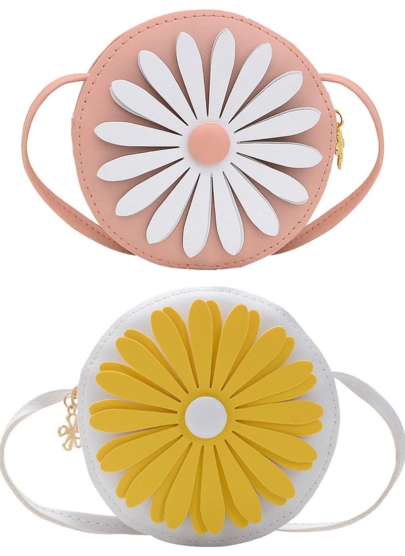 SYOSI 2 Pieces Daisy Flower Little Girls Purses Toddler Crossbody Purse Princess Purses Handbags Girls Wallets Mini Single Shoulder Daisy Bags for Kids Babies Gift  - Image 1