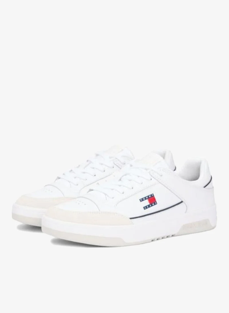 Tommy Jeans White Leather Mixed Texture Cupsole Sneakers for Men | Best Price UAE