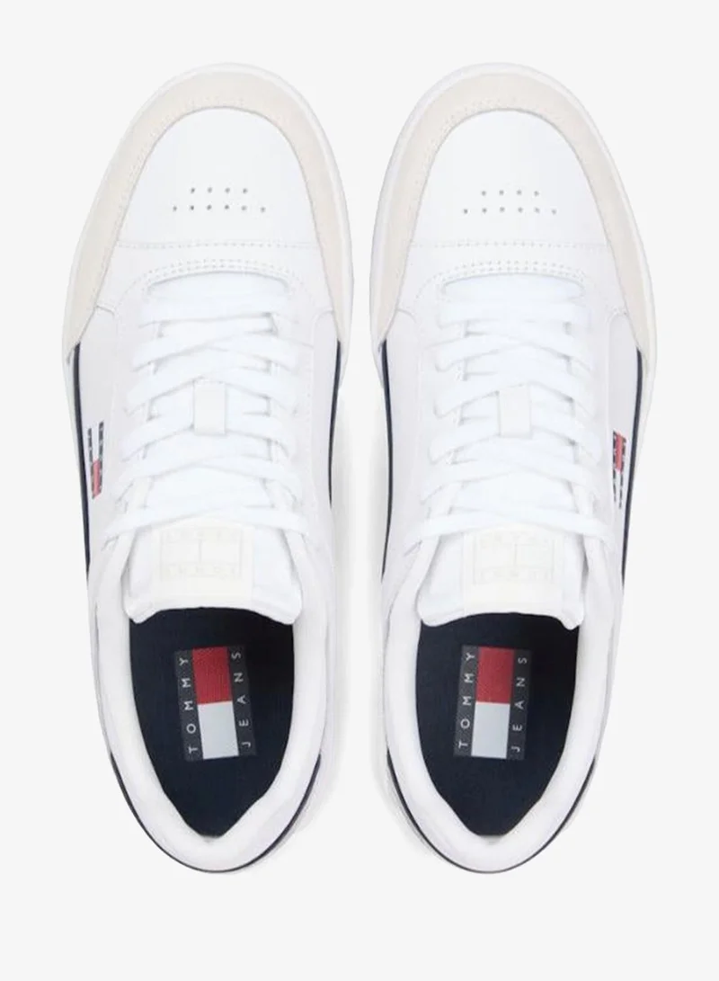 Tommy Jeans White Leather Mixed Texture Cupsole Sneakers for Men | Best Price UAE