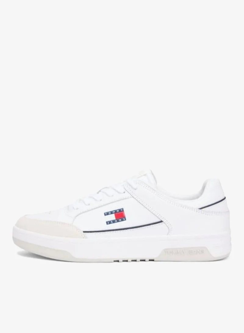 Tommy Jeans White Leather Mixed Texture Cupsole Sneakers for Men | Best Price UAE