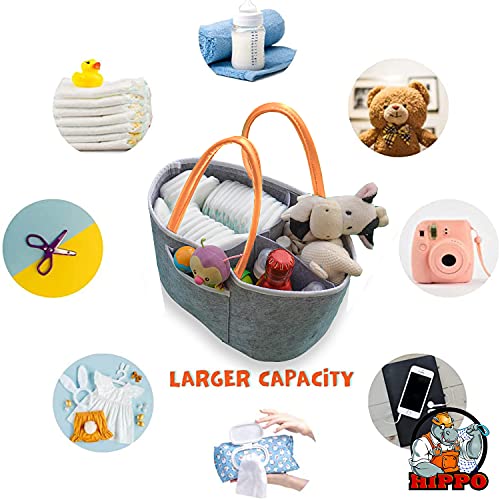 HIPPO Cute Diaper Baby Products Caddy Bag For Smart Mothers Baby Diaper Caddy Organizers Baby Wipes Felt Storage, Nursery, Foldable And Portable (X-Large, Light Grey) - Image 3