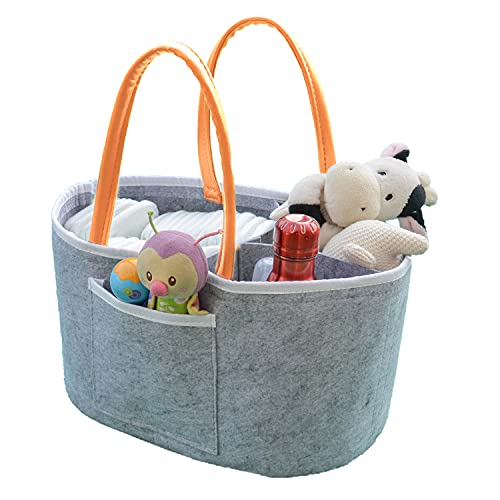 HIPPO Cute Diaper Baby Products Caddy Bag For Smart Mothers Baby Diaper Caddy Organizers Baby Wipes Felt Storage, Nursery, Foldable And Portable (X-Large, Light Grey) - Image 1