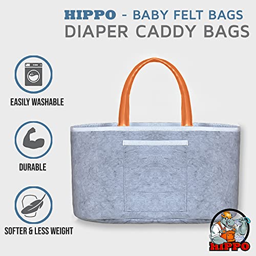 HIPPO Cute Diaper Baby Products Caddy Bag For Smart Mothers Baby Diaper Caddy Organizers Baby Wipes Felt Storage, Nursery, Foldable And Portable (X-Large, Light Grey) - Image 2