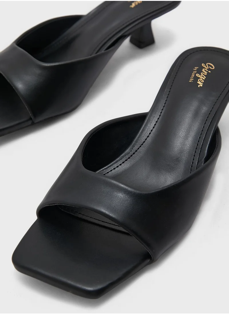 Ginger Square Toe Low Front Heeled Mule