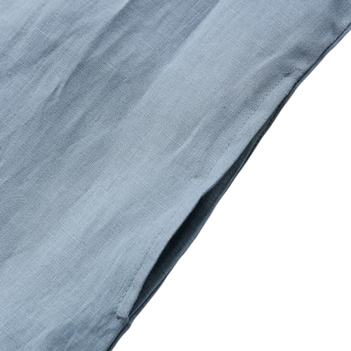 Amazhiyu Womens 100% Linen Summer V-Neck Midi Dresses Sleeveless with Pockets Denim, Small - Image 5
