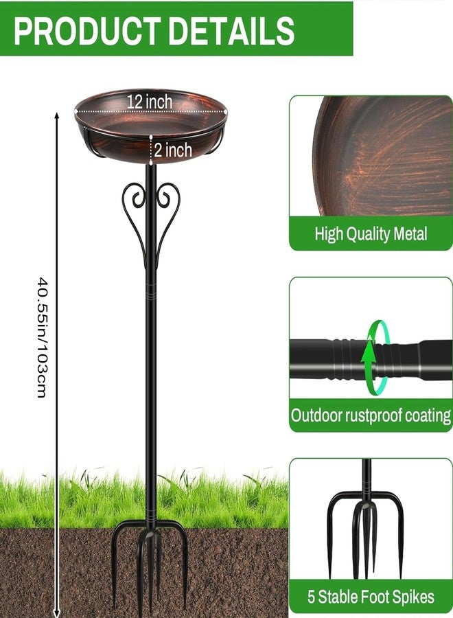 ODSNANIE 36In Metal Bird Bath for Outside, Vintage Freestanding Birdbaths with Metal Stake, Upgraded 5 Pronged Base Birdfeeder Feeder Bowl for Outdoors Garden Patio Yard Lawn Decor (Vintage Bronze) - Image 2