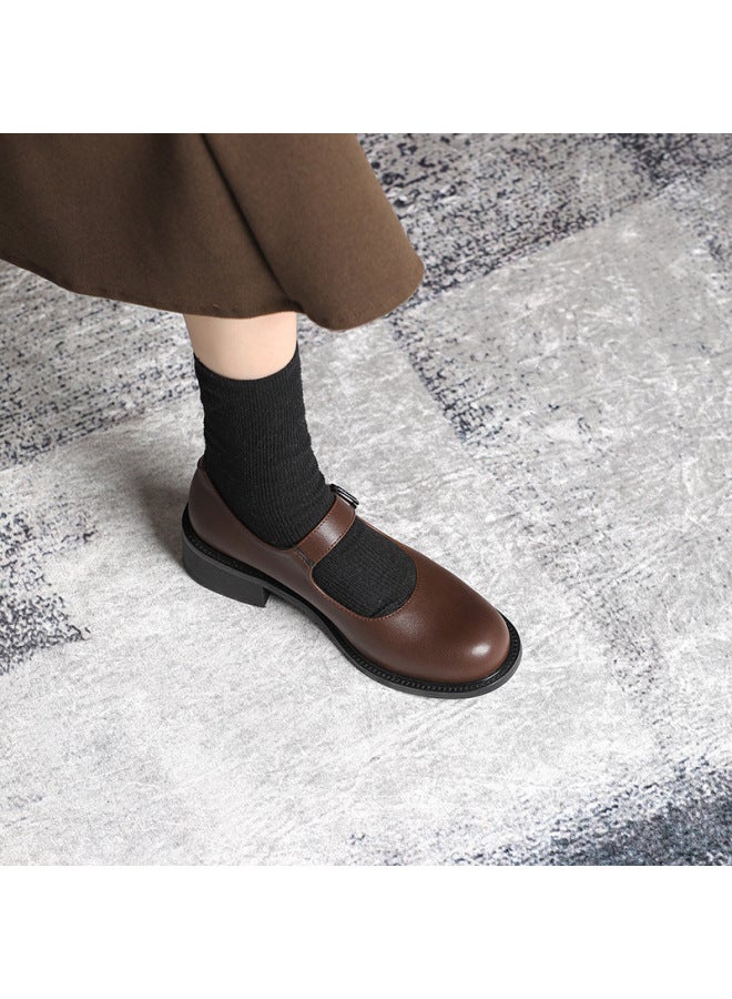 Thick Heeled Mary Jane Shoes Women's Autumn And Winter New Jk Girl's Round Toe Buckle Shallow Shoes Wooden Heeled Vintage Leather Shoes