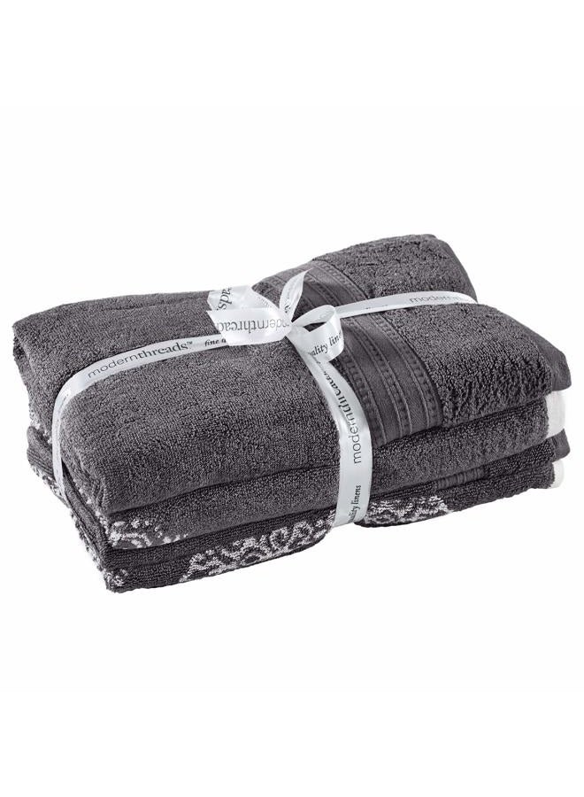 Modern Threads Artesia Damask 6-Piece 100% Combed Cotton Reversible Yarn Dyed Jacquard Towel Set Platinum - Image 4