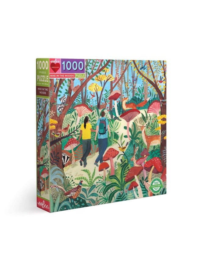 eeboo : Piece and Love Hike in The Woods 1000 Piece Square Adult Jigsaw Puzzle, Puzzle for Adults and Families, Glossy, Sturdy Pieces and Minimal Puzzle Dust - Image 1