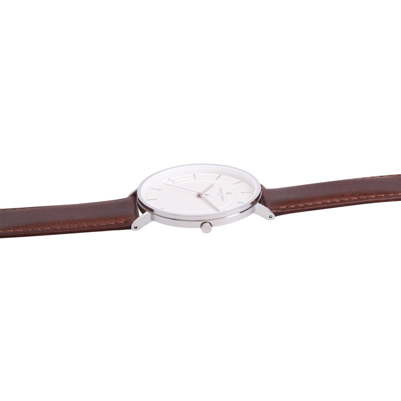 PIERRE CARDIN ELEGANCE MEN'S TIMEPIECE - LUXURY BROWN LEATHER & SILVER DIAL WATCH - Image 3