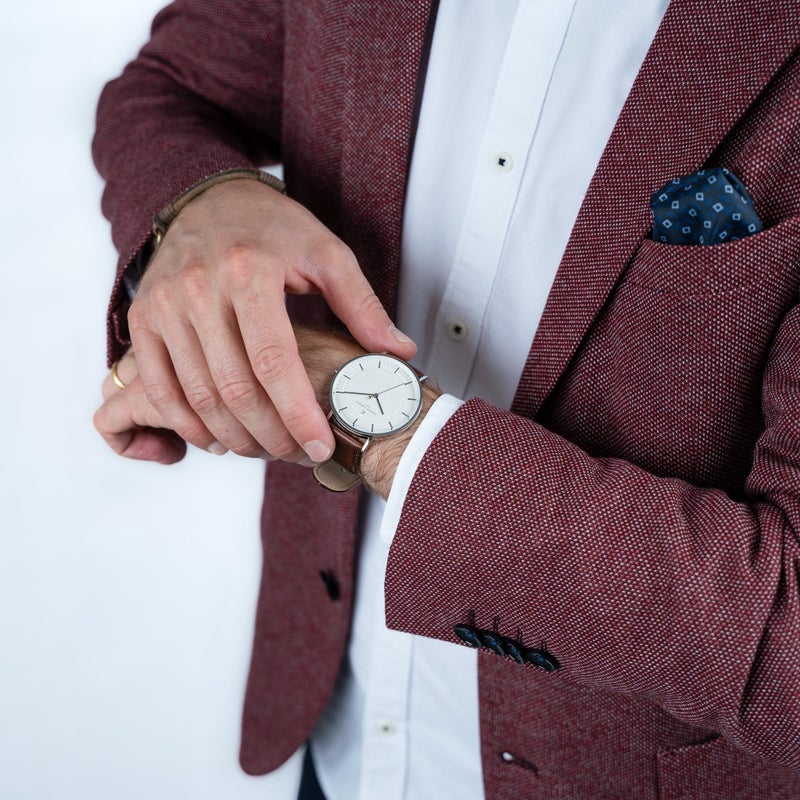 PIERRE CARDIN ELEGANCE MEN'S TIMEPIECE - LUXURY BROWN LEATHER & SILVER DIAL WATCH - Image 4