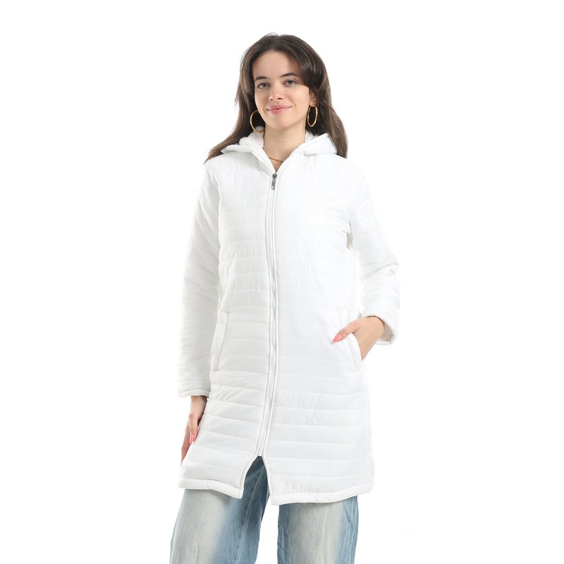 Andora Long Length Pump With Hooded Cap White Jacket_White-White - Image 1