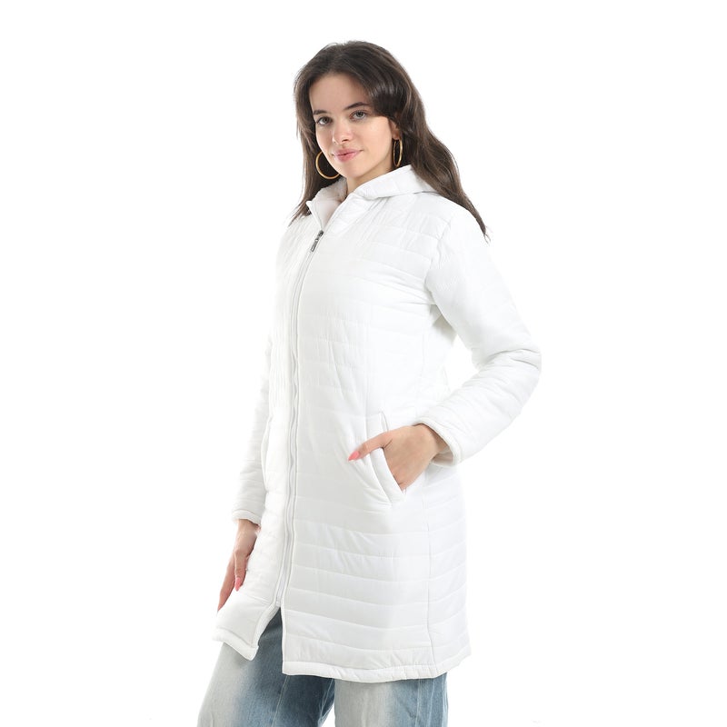 Andora Long Length Pump With Hooded Cap White Jacket_White-White - Image 2