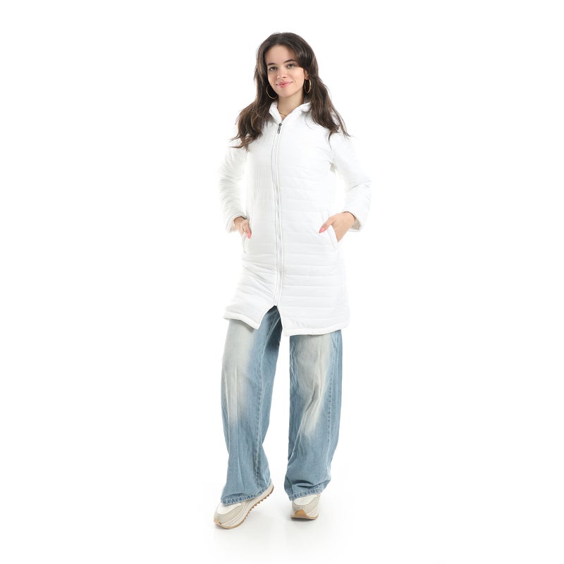 Andora Long Length Pump With Hooded Cap White Jacket_White-White - Image 5