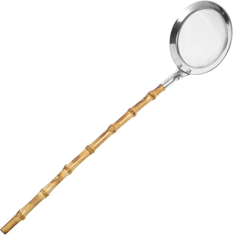 Bamboo Handle Fine Mesh Skimmer Spoon Stainless Steel Strainer for Pasta Draining Frying - Image 2