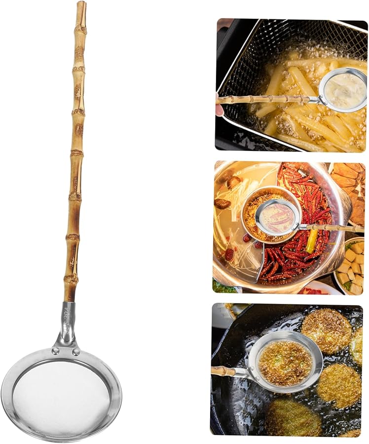 Bamboo Handle Fine Mesh Skimmer Spoon Stainless Steel Strainer for Pasta Draining Frying - Image 3