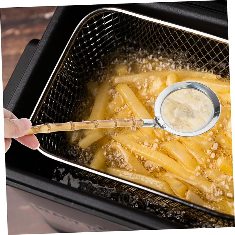 Bamboo Handle Fine Mesh Skimmer Spoon Stainless Steel Strainer for Pasta Draining Frying - Image 4