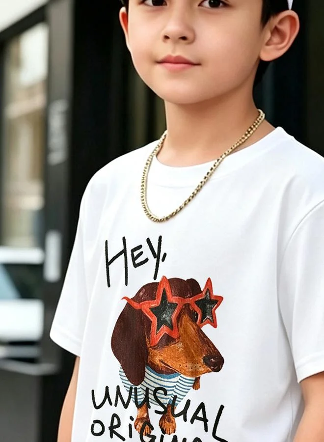 Take Two Boys White Cotton Short Sleeve Graphic T-Shirt