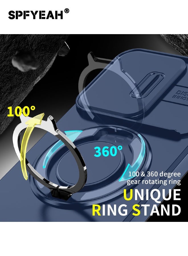 SPFYEAH [2-in-1] Honor 400 Cover with Privacy Screen Protector, Slide Camera Cover, Built-in 360° Rotate Round Ring Kickstand, Heavy Duty Shockproof Back Cover for Honor 400 5G 6.55 inch (Blue, 1+1 Pack) - Image 3