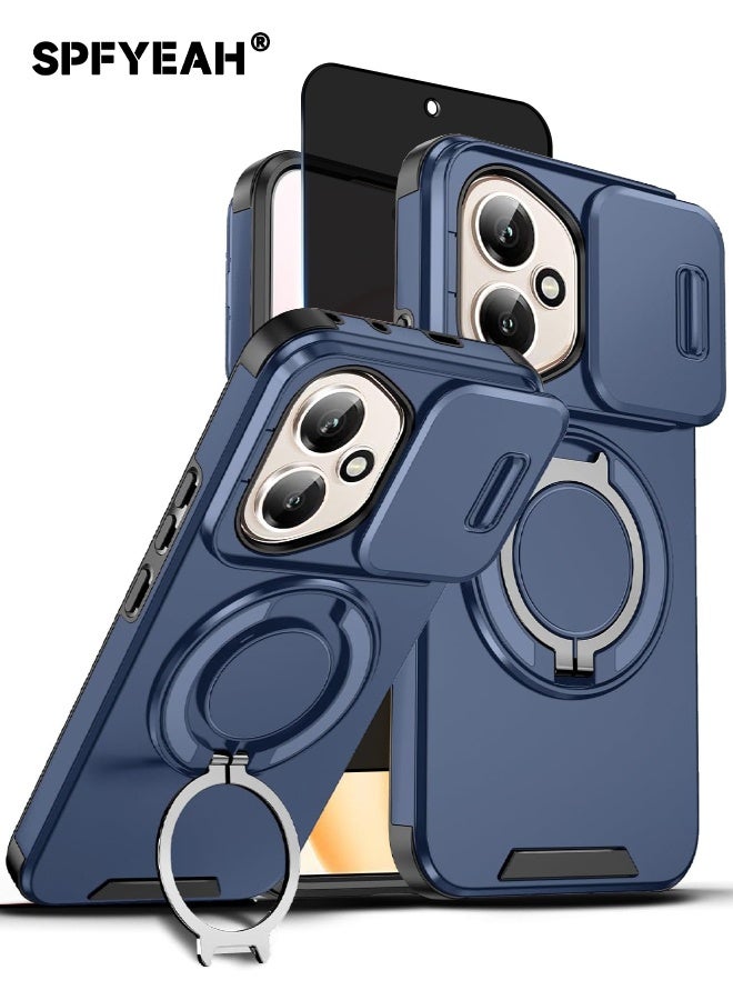SPFYEAH [2-in-1] Honor 400 Cover with Privacy Screen Protector, Slide Camera Cover, Built-in 360° Rotate Round Ring Kickstand, Heavy Duty Shockproof Back Cover for Honor 400 5G 6.55 inch (Blue, 1+1 Pack) - Image 1