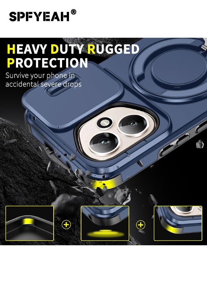 SPFYEAH [2-in-1] Honor 400 Cover with Privacy Screen Protector, Slide Camera Cover, Built-in 360° Rotate Round Ring Kickstand, Heavy Duty Shockproof Back Cover for Honor 400 5G 6.55 inch (Blue, 1+1 Pack) - Image 2