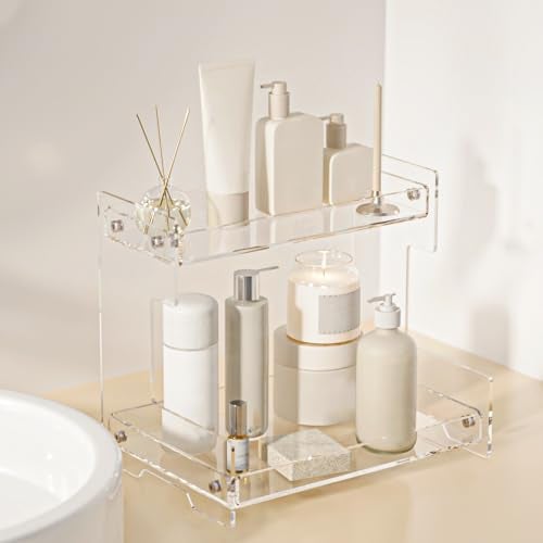 Acliys Bathroom Counter Organizer Countertop 2 Tier Storage Acrylic Corner Makeup Organizer for Perfume Stand, Vanity Holder, Dresser Tray, Spice Rack, Skincare, Coffee Bar, Room Decor (Clear) - Image 1