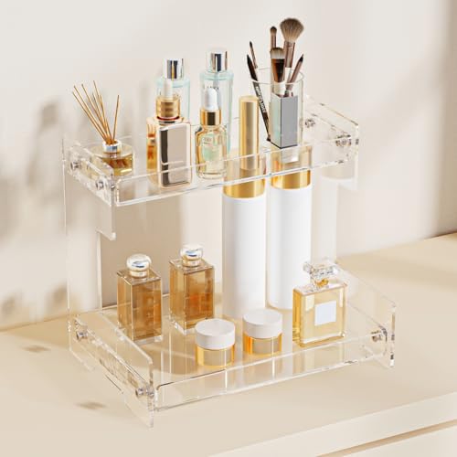 Acliys Bathroom Counter Organizer Countertop 2 Tier Storage Acrylic Corner Makeup Organizer for Perfume Stand, Vanity Holder, Dresser Tray, Spice Rack, Skincare, Coffee Bar, Room Decor (Clear) - Image 5