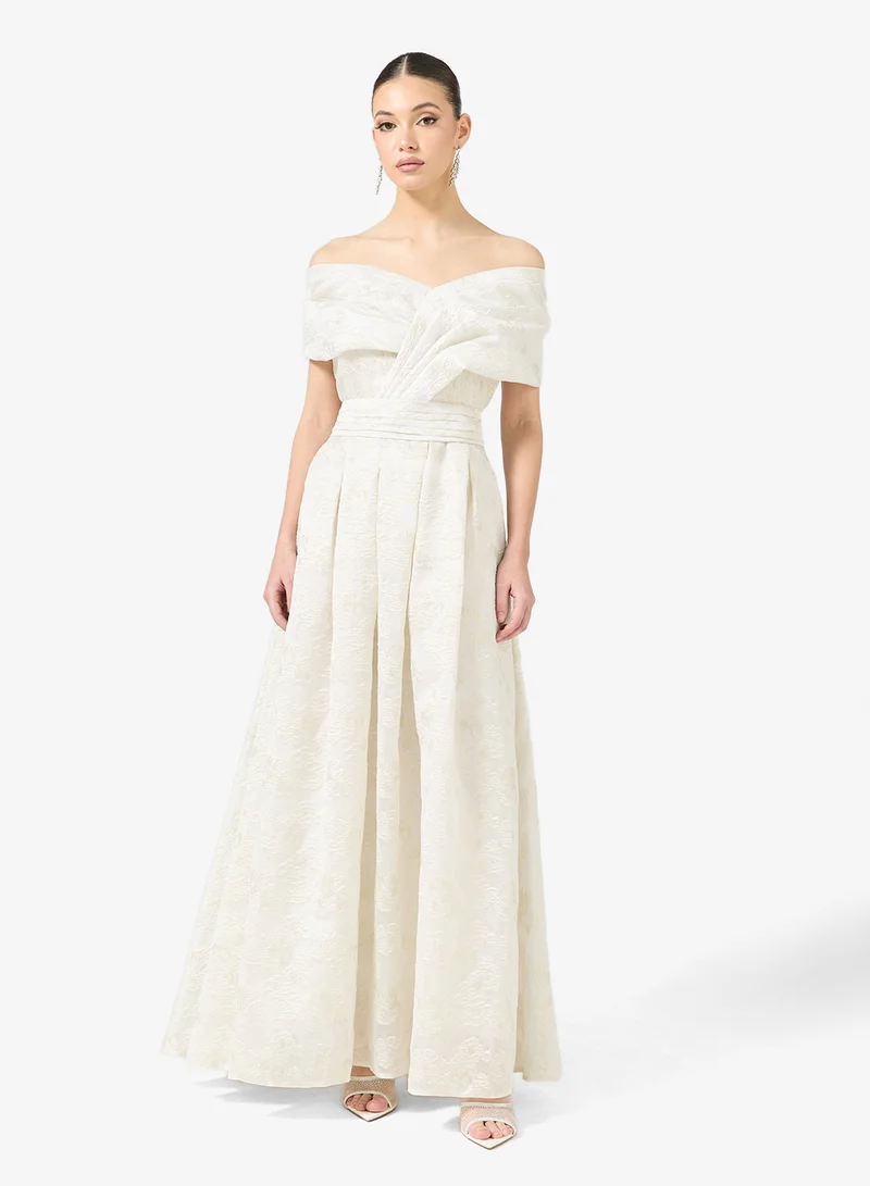 Off Shoulder Ball Gown with Box Pleats