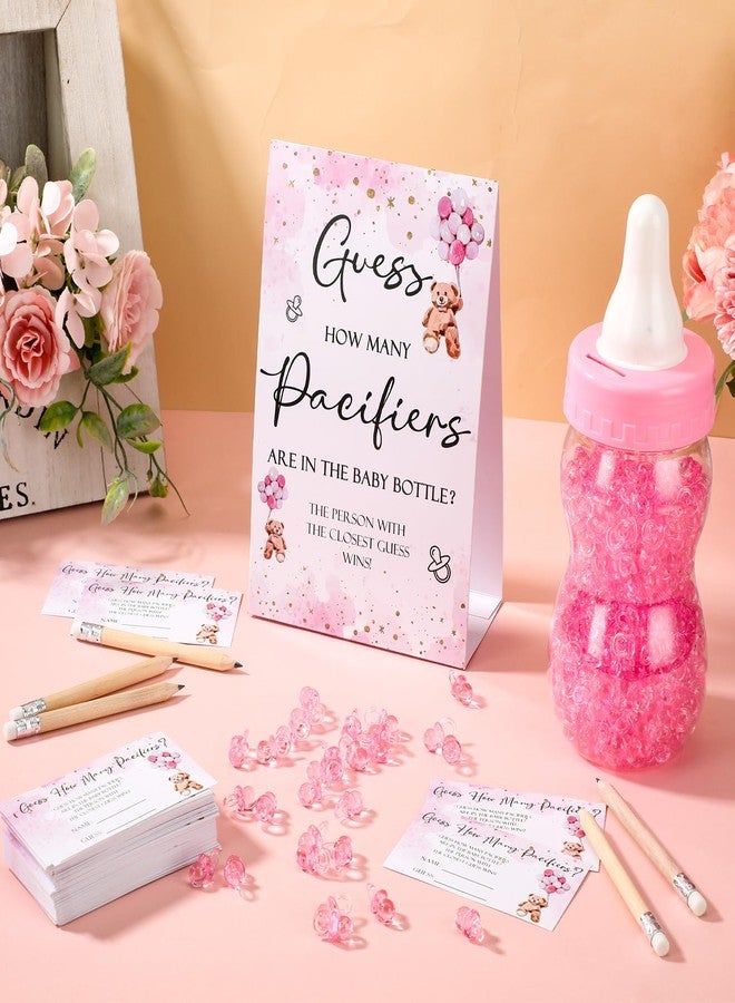 Roowest 512 Pcs Baby Shower Games Guess How Many Pacifiers Sign 100 Small Guessing Games 10 HB Pencils 750ml Milk Bottle 400 Acrylic Pacifiers Decoration for Guest Gender Reveal(Pink,Bear) - Image 4