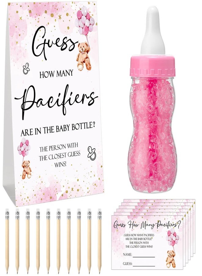 Roowest 512 Pcs Baby Shower Games Guess How Many Pacifiers Sign 100 Small Guessing Games 10 HB Pencils 750ml Milk Bottle 400 Acrylic Pacifiers Decoration for Guest Gender Reveal(Pink,Bear) - Image 1