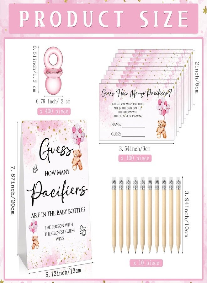 Roowest 512 Pcs Baby Shower Games Guess How Many Pacifiers Sign 100 Small Guessing Games 10 HB Pencils 750ml Milk Bottle 400 Acrylic Pacifiers Decoration for Guest Gender Reveal(Pink,Bear) - Image 2