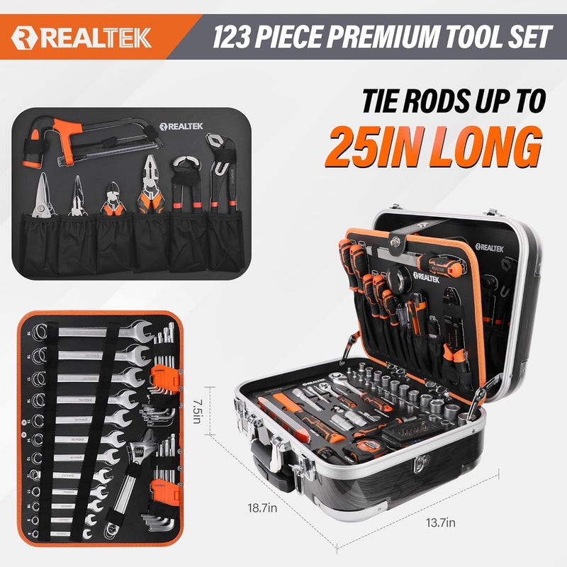 REALTEK 123pcs Portable Tool Set with Aluminum Trolley Case for Home and Auto Repair - Image 2