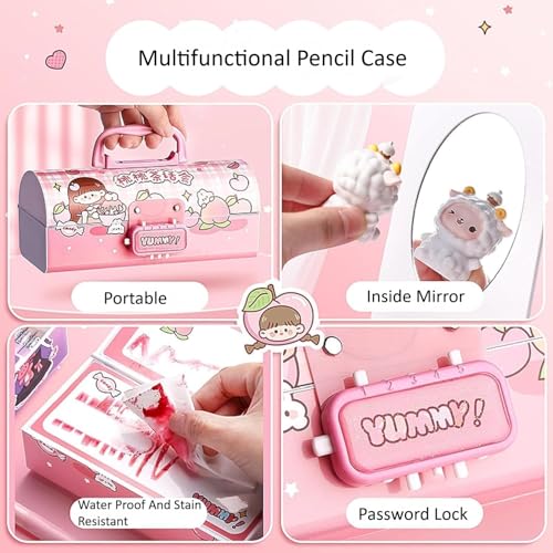 Parshya Multilayer Password Lock Pencil Box, Plastic Cartoon Print Pen Case for Girls, Large Capacity Stylish Pencil Box for Boy, School Stationary Organizer Case for Kids (Space Light Blue) - Image 2