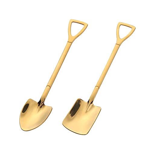 Setaria Viridis Gold Shovel Shape Spoons- 2piece Stainless Steel Spoon Long Handle Coffee Ice Cream Afternoon Teaspoon for Home Kitchen Restaurant Party（gold） - Image 1