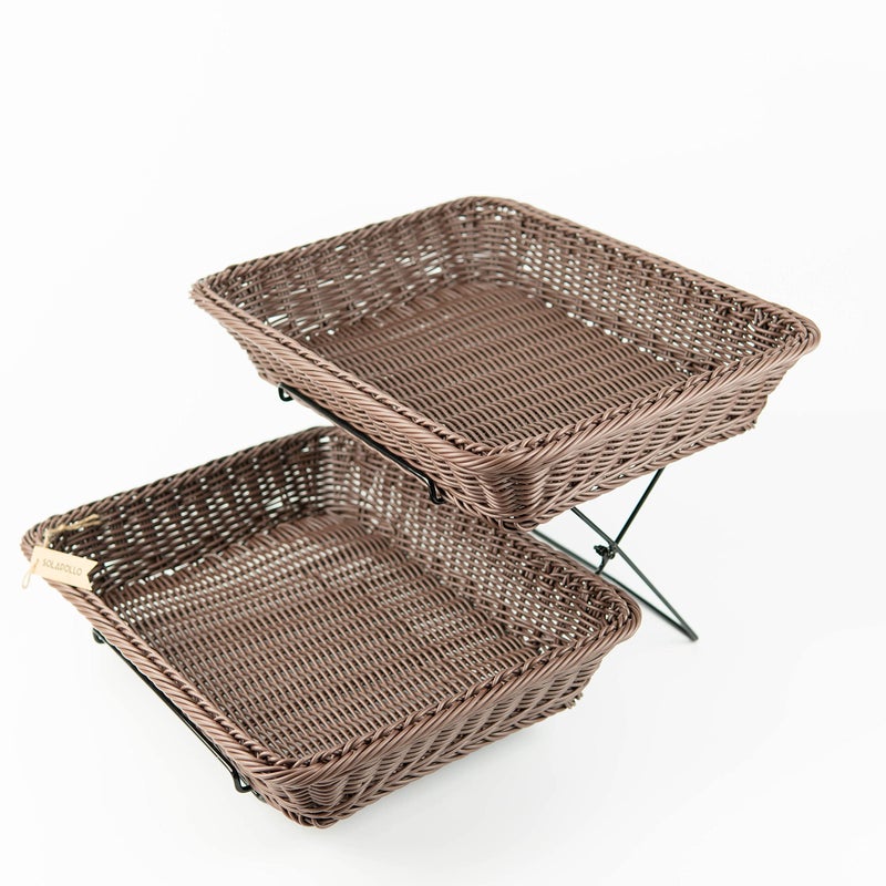 SOLAPOLLO SOLAPOLLO Poly Wicker Bread Basket 60x40x8CMRectangle Bread BasketRectangular Wicker Display Baskets for Kitchen StorageFood Display Baskets for Tabletop2 Large Brown 