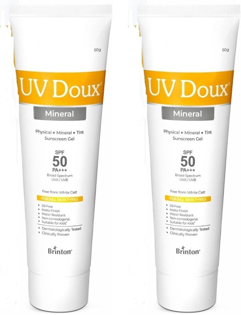 Brinton جل واقي شمس برينتون يو في دوكس SPF 50 PA قائم على المعادن مناسب لجميع أنواع البشرة بدون أثر أبيض ملون مقاوم للماء حماية UVA/UVB 50 جرام × عبوة من 2 - Image 1