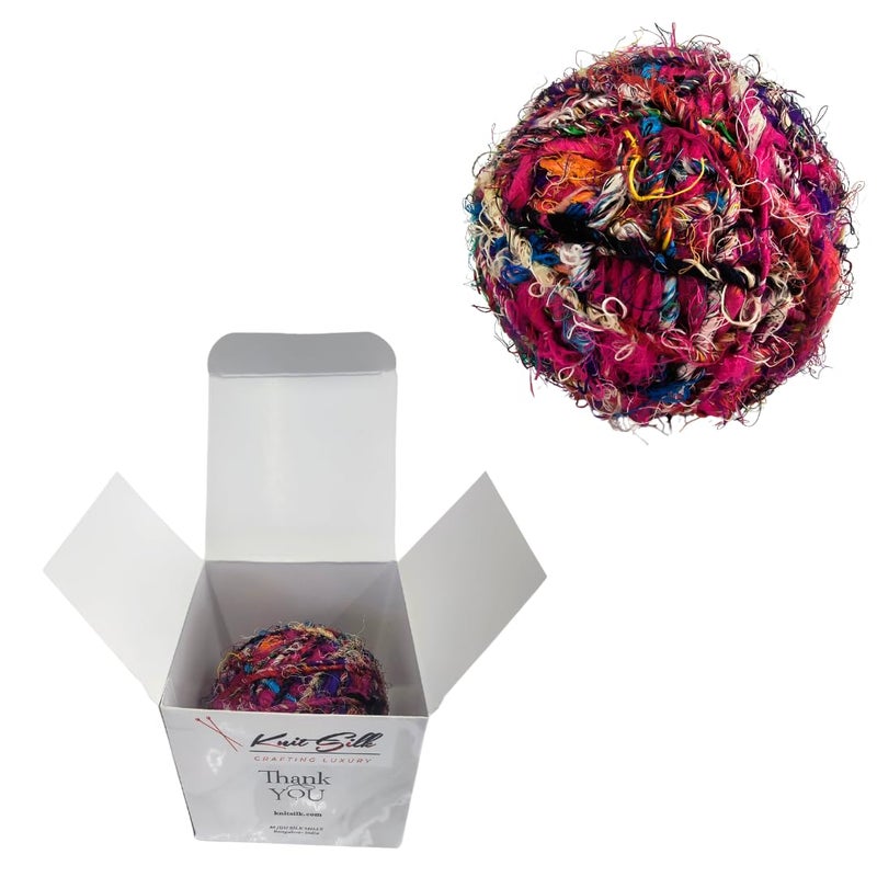 KNITSILK Recycled Sari Silk Yarn â€“ 1 x 100g Multicolour Unique Bulky Yarn Ball, 80+ Yards | Eco-Friendly Handmade Fiber for Knitting, Crochet, Weaving, Crafts, and DIY Projects. - Image 4