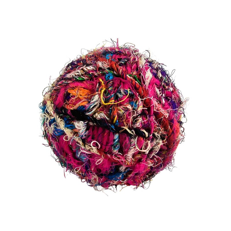 KNITSILK Recycled Sari Silk Yarn â€“ 1 x 100g Multicolour Unique Bulky Yarn Ball, 80+ Yards | Eco-Friendly Handmade Fiber for Knitting, Crochet, Weaving, Crafts, and DIY Projects. - Image 1