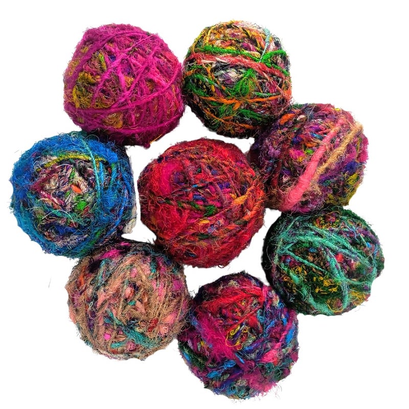 KNITSILK Recycled Sari Silk Yarn â€“ 1 x 100g Multicolour Unique Bulky Yarn Ball, 80+ Yards | Eco-Friendly Handmade Fiber for Knitting, Crochet, Weaving, Crafts, and DIY Projects. - Image 3