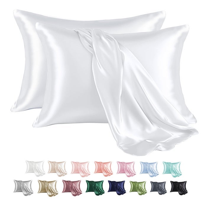 MRHM SATIN PILLOWCASE FOR HAIR AND SKIN SILK SATIN PILLOWCASE 2 PACK STANDARD SIZE PILLOW CASES SET OF 2 SILKY PILLOW COVER WITH ENVELOPE CLOSURE 20X26 WHITE