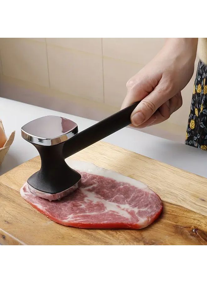 Heavy Duty Silvery Zinc Alloy Meat Hammer Double Sided Steak Tenderizer With Non Slip Handle - Image 1
