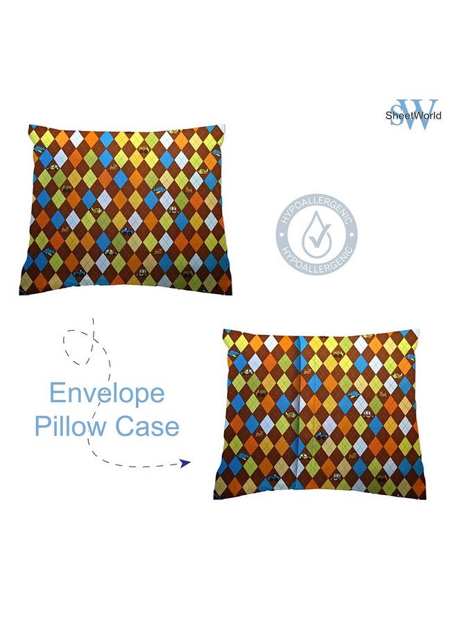 SHEETWORLD.COM SheetWorld Toddler Pillow Case, 100% Cotton Woven 13 x 17, Argyle Brown Transport, Made in USA - Image 5