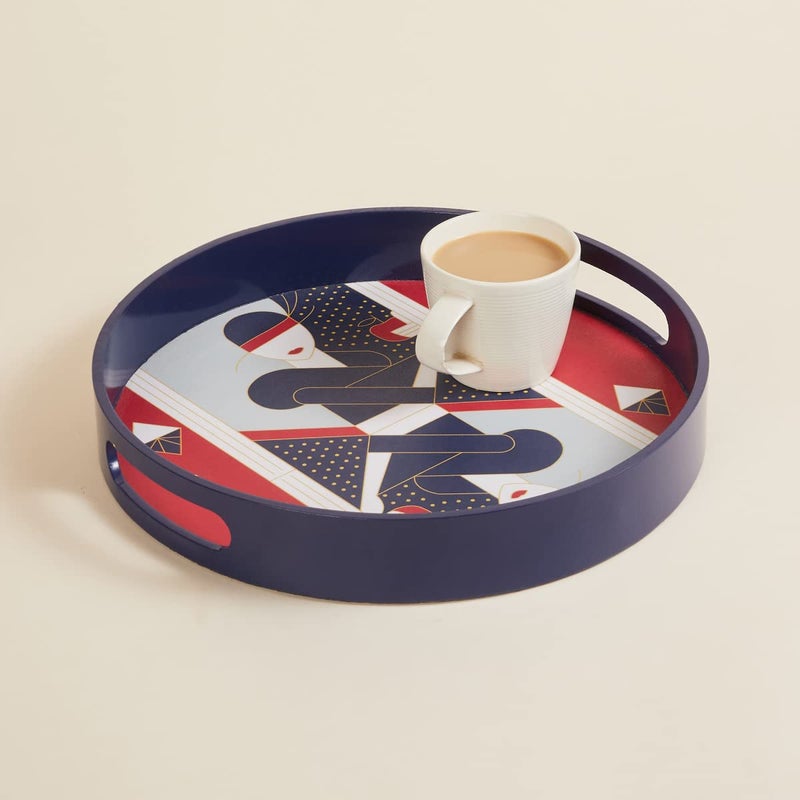 Home Centre Raisa Multicolour Printed Round Wooden Serving Tray - 30x30cm - Image 1