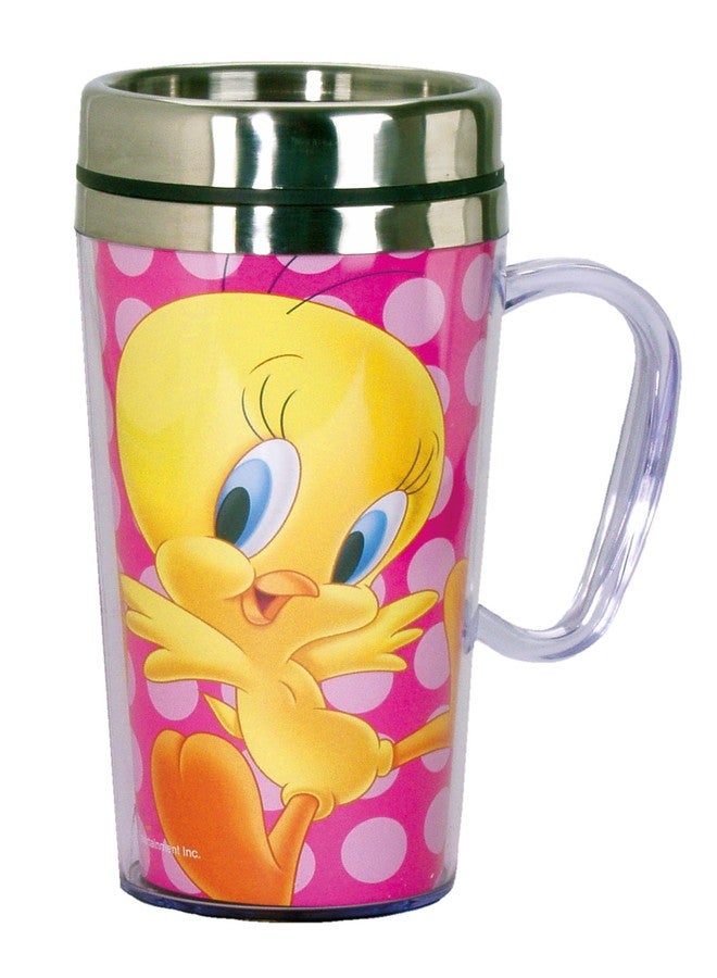 Spoontiques - Insulated Travel Mug - Tweety Bird Coffee Cup - Coffee Lovers Gift - Funny Coffee Mug - 14 oz - Pink - Image 1