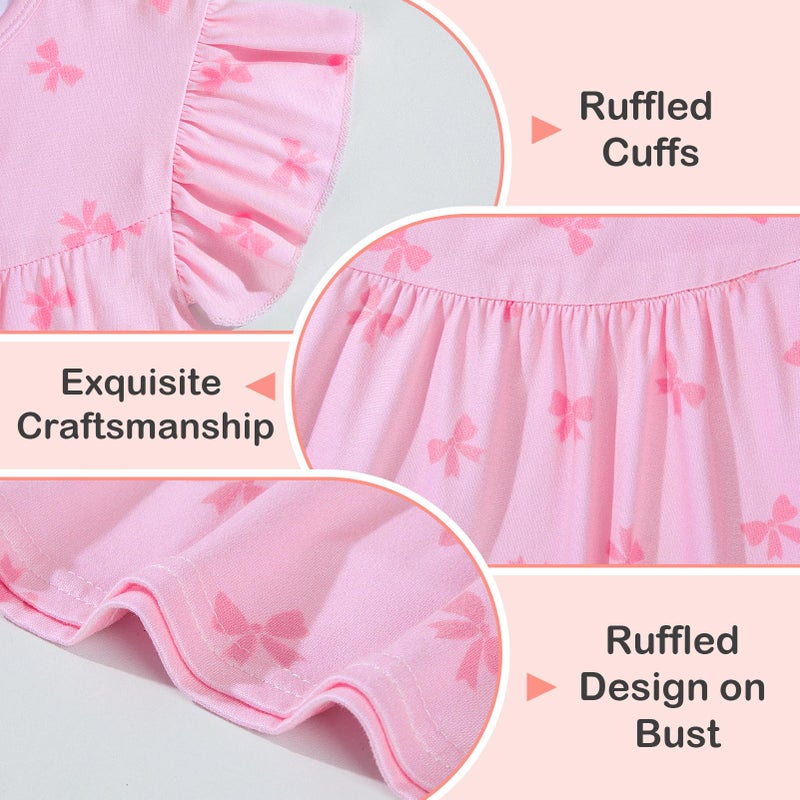 ICOSY 2PCS Girls Nightgowns Toddler Girl Pajamas Flutter Short Sleeve Princess Dress Sleepwear for Girls - Image 4